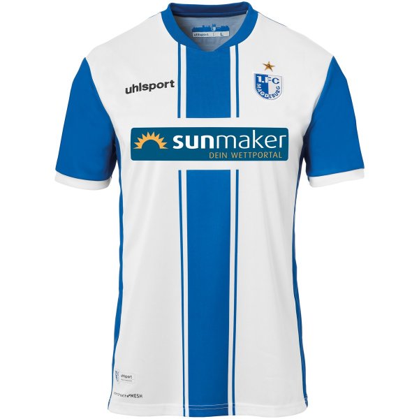 uhlsport FCM Home Shirt 21 22 weiß blau 1 FC Magdeburg Heimtrikot Fan Jersey 